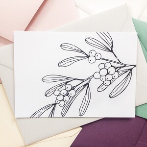 Weihnachtspostkarte Mistelzweig | Minimalistische Postkarte mit farblichen Umschlag | Eine schlichte Weihnachtskarte