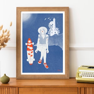 Biarritz Skater Girl inspired, Wall Art Poster Art , from Deep Blue collection