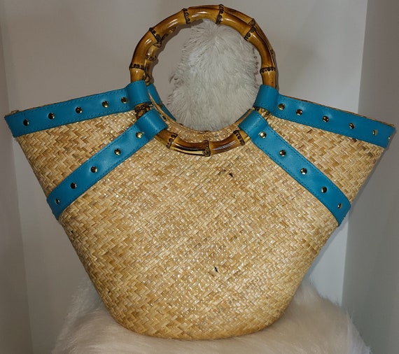 PUTU by J. MacLear Straw and Leather tote with Ro… - image 2