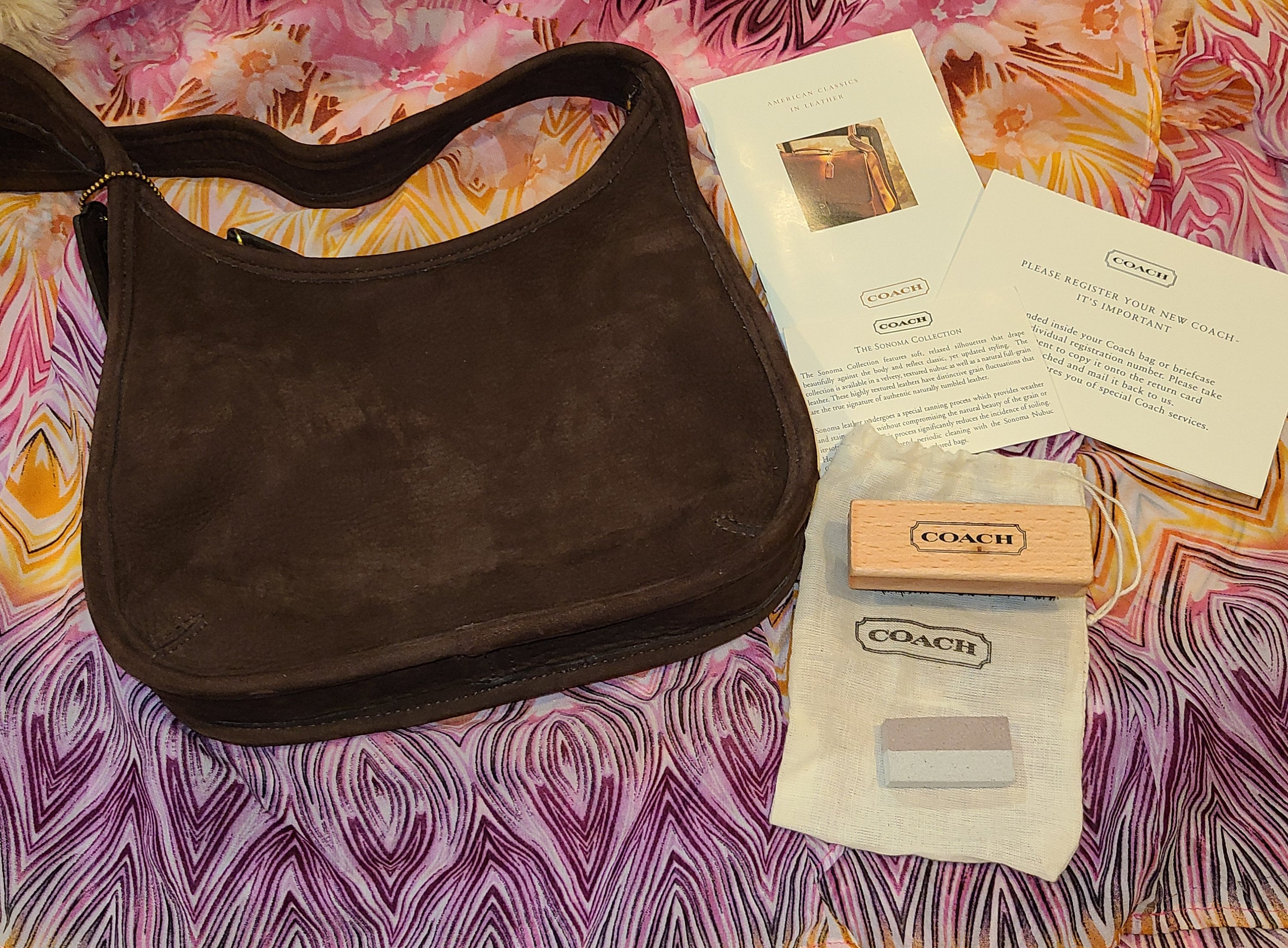 Vintage Coach Brown Sonoma Nubuck Leather Zipper Boho