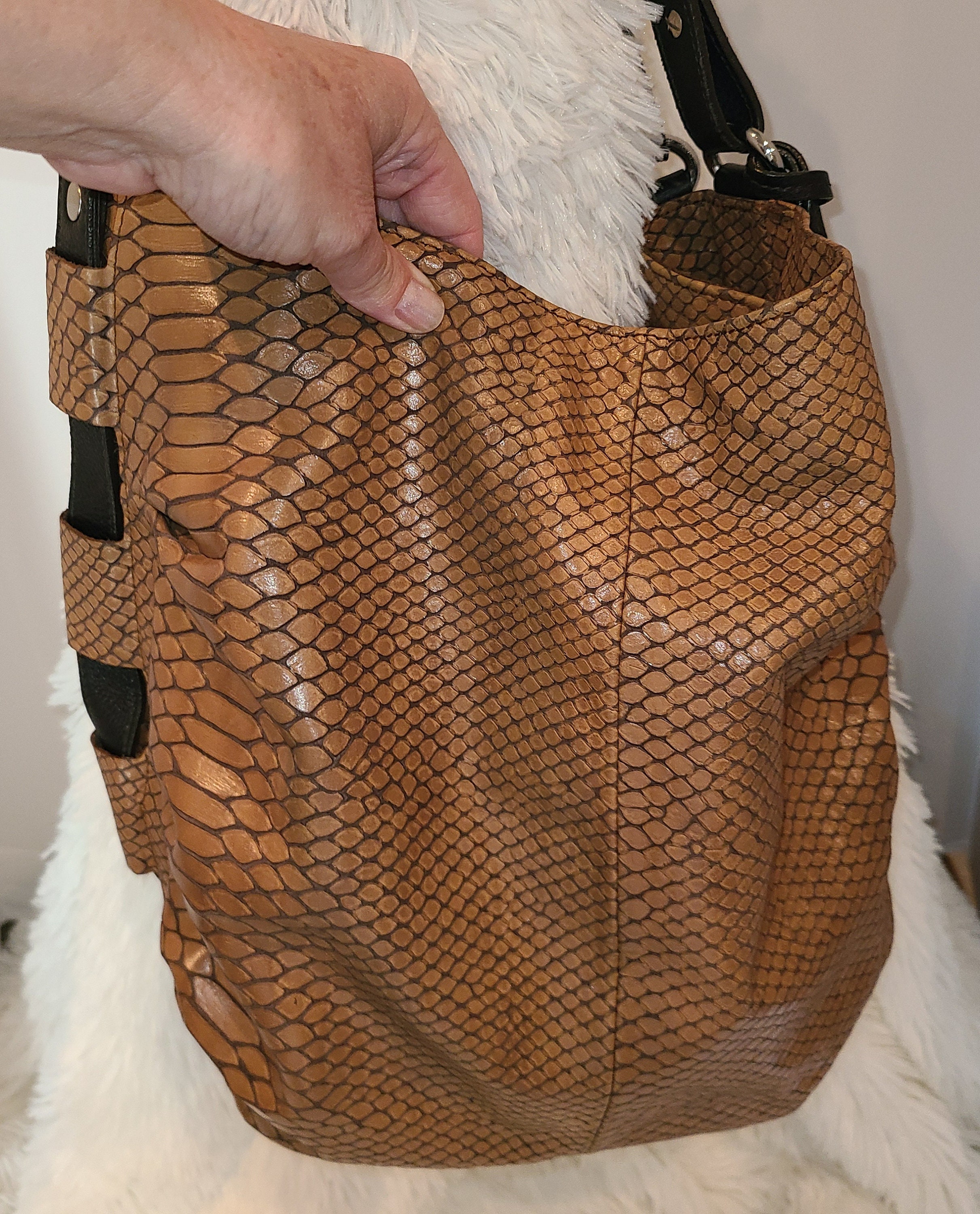 FURLA Elizabeth Hobo Bag LARGE Snake Embossed Leather - AUTH & *EUC* - ORIG  $595
