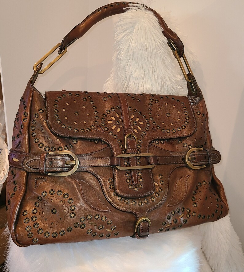 Jimmy Choo Brown Leather and Brads Western Cutout Hobo Etsy