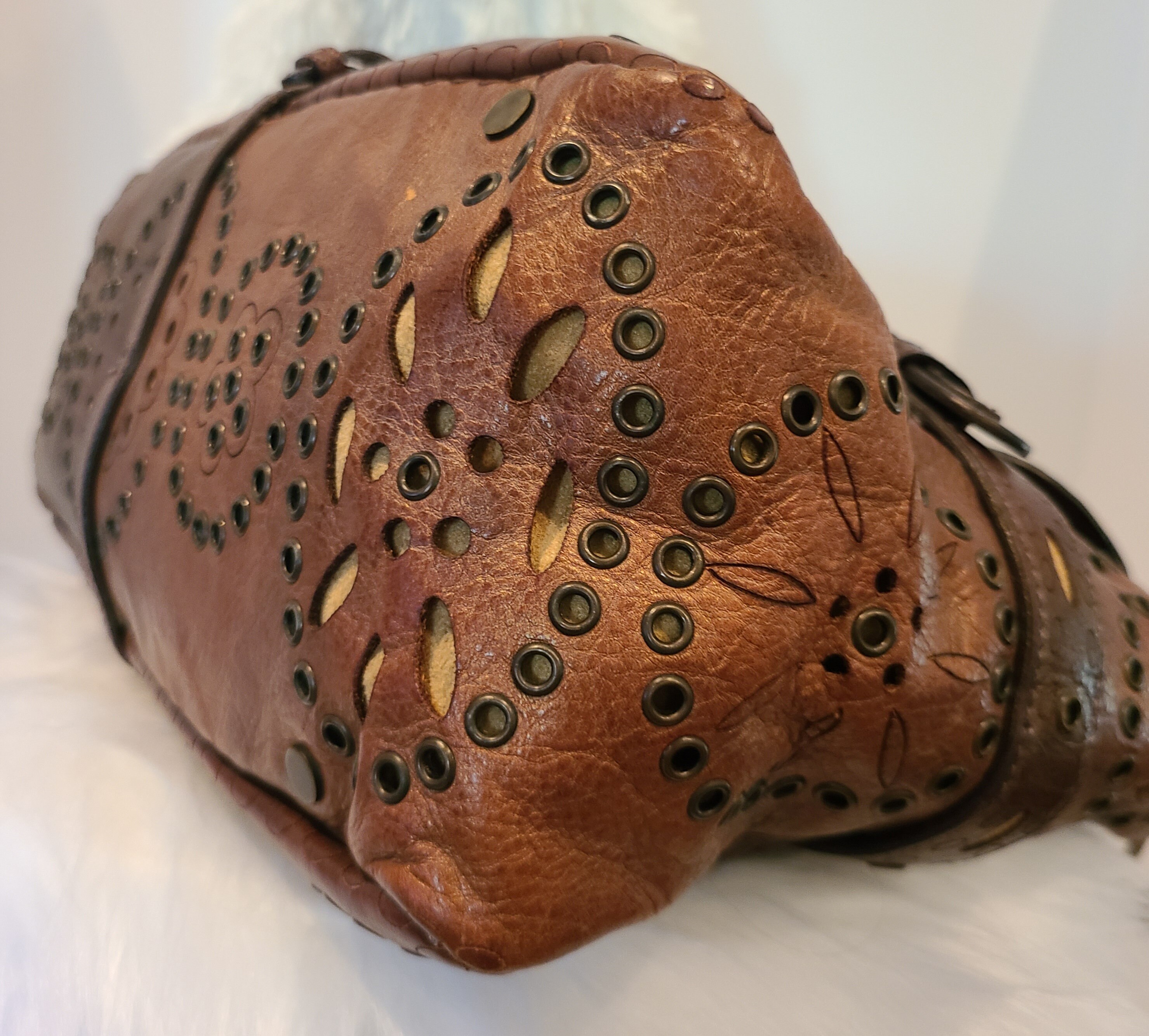 Jimmy Choo Brown Leather and Brads Western Cutout Hobo Etsy