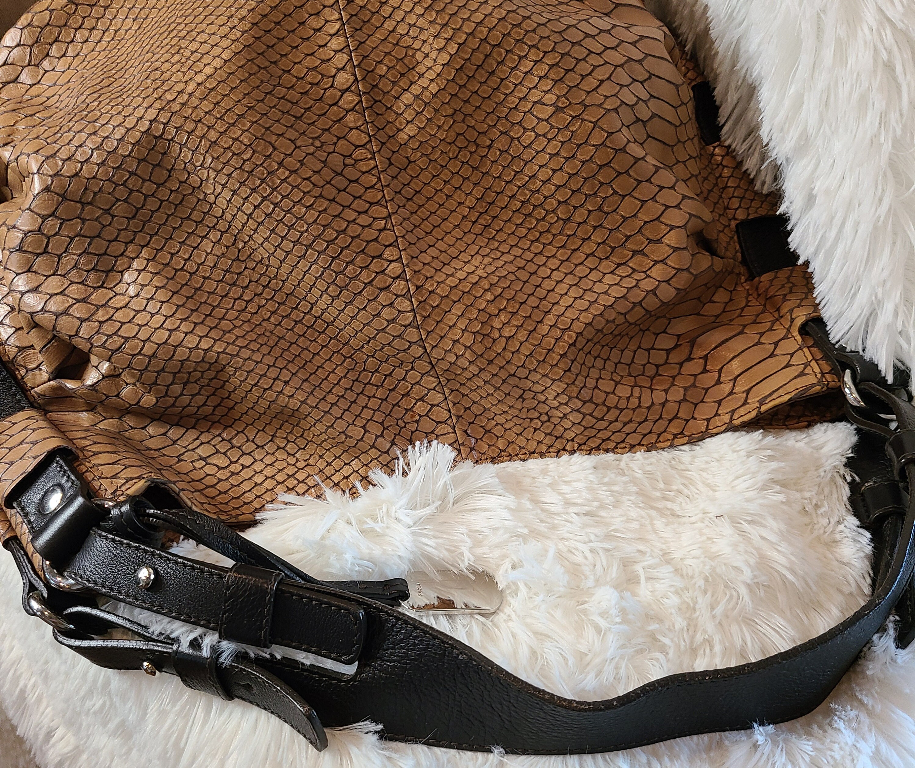 Furla Dark Brown Python Embossed Leather Elisabeth Hobo