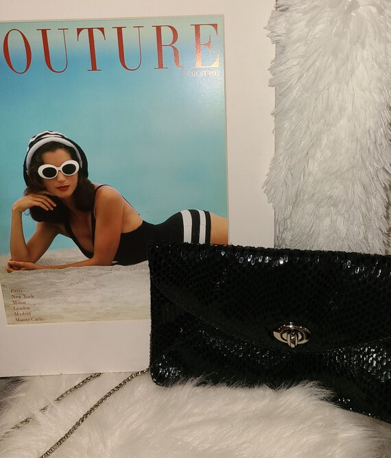 Sorial Black Leather and Suede Snakeskin Embossed Crossbody 