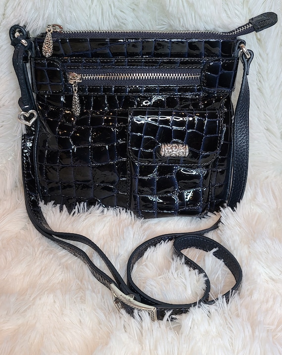 Brighton Cher Mini bag Croc Embossed Blue Patent Leather Crossbody