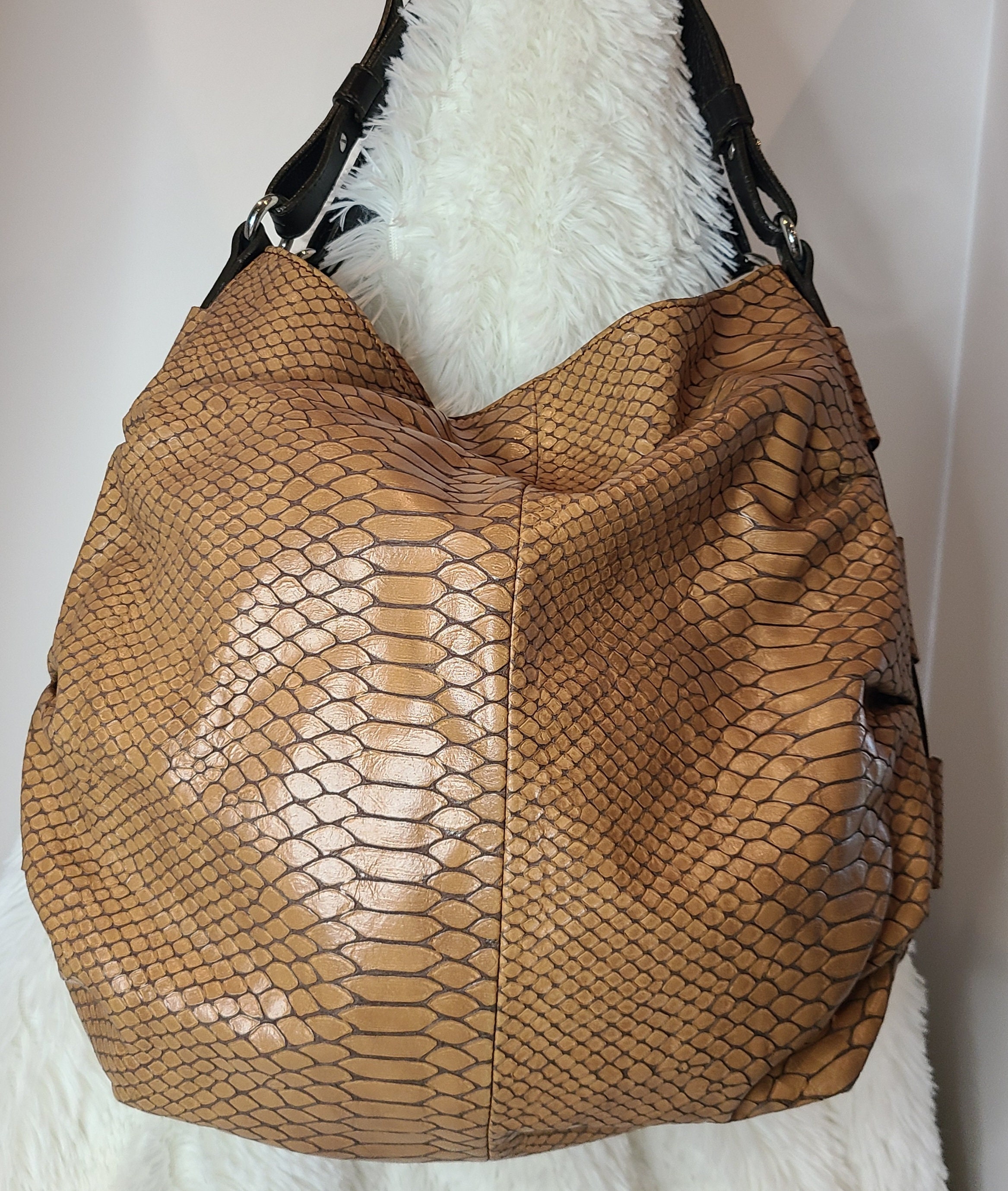 Furla Leather Snakeskin Embossed Hobo Bag
