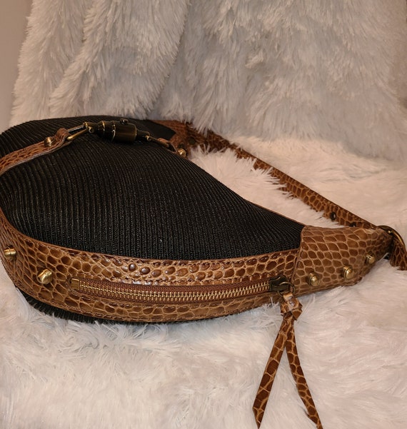 Eric Javits Black Straw Squishee Croc Brown Leath… - image 5