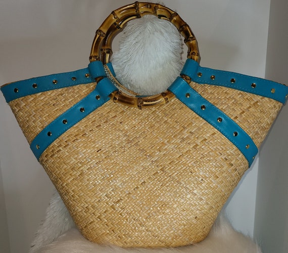 PUTU by J. MacLear Straw and Leather tote with Ro… - image 1