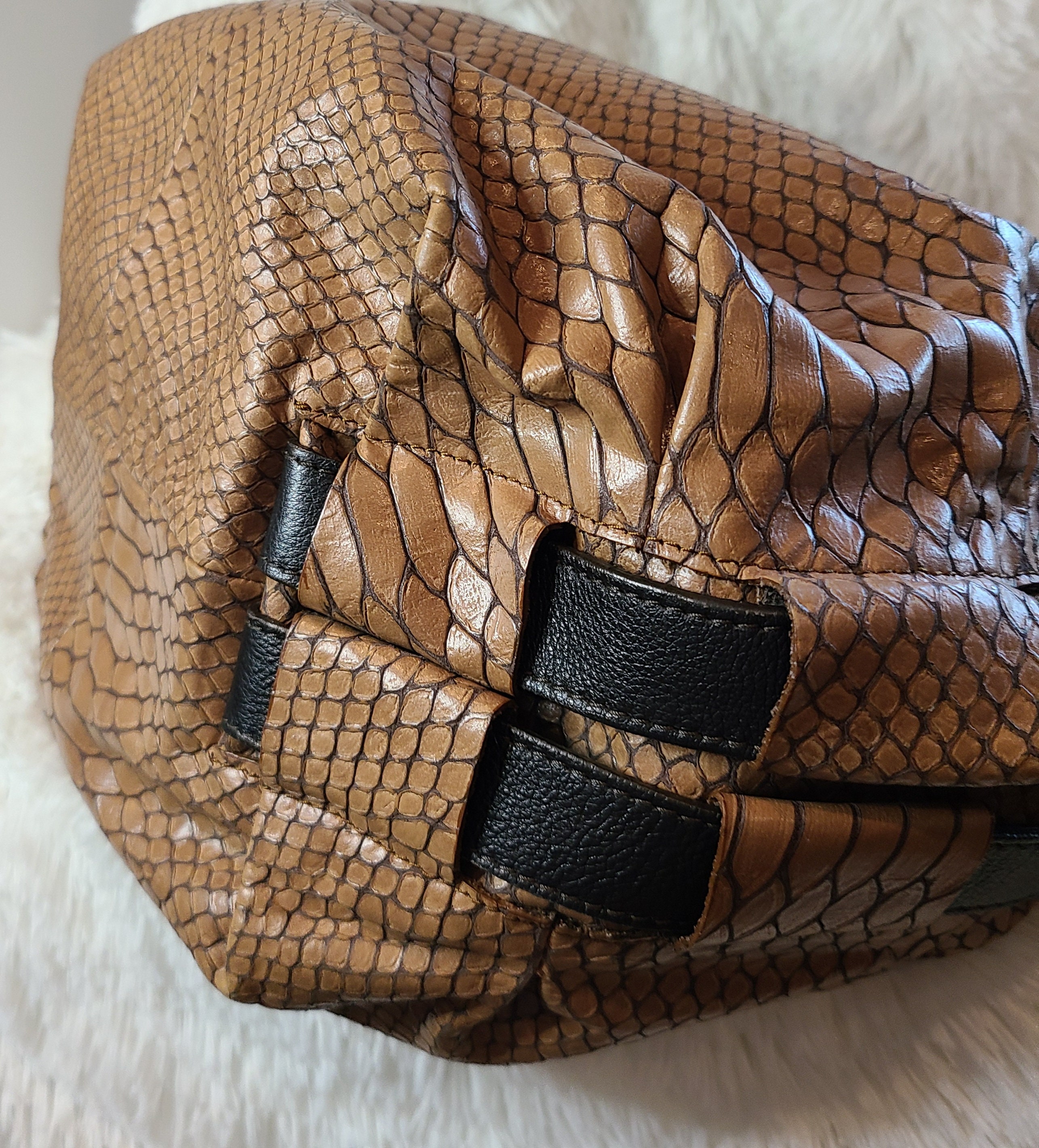 Furla Dark Brown Python Embossed Leather Elisabeth Hobo