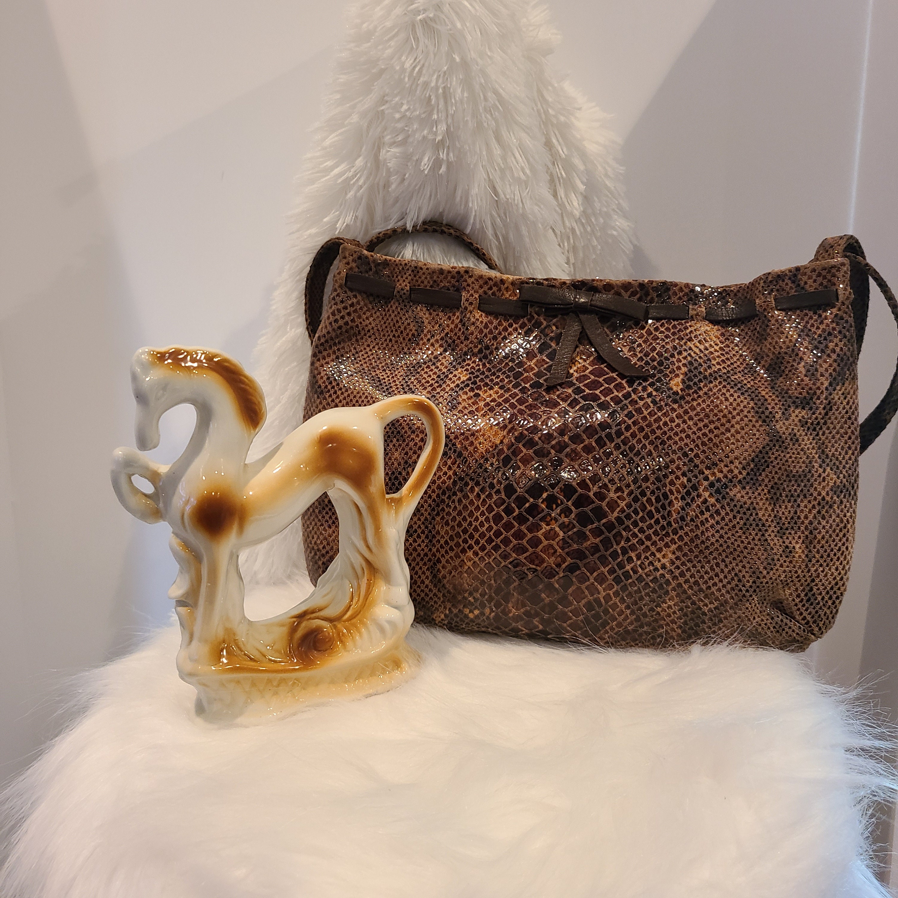 XXI Secolo Leather Snakeskin Embossed Print, Made in Italy XXI Secolo Leather Snakeskin Embossed Print, Made in Italy