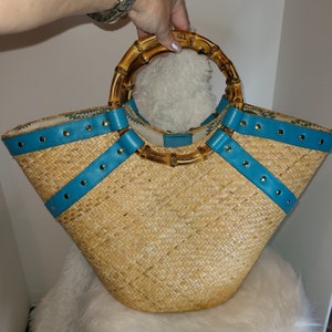 PUTU by J. MacLear Straw and Leather tote with Round Bamboo Handles image 6