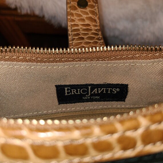 Eric Javits Black Straw Squishee Croc Brown Leath… - image 8