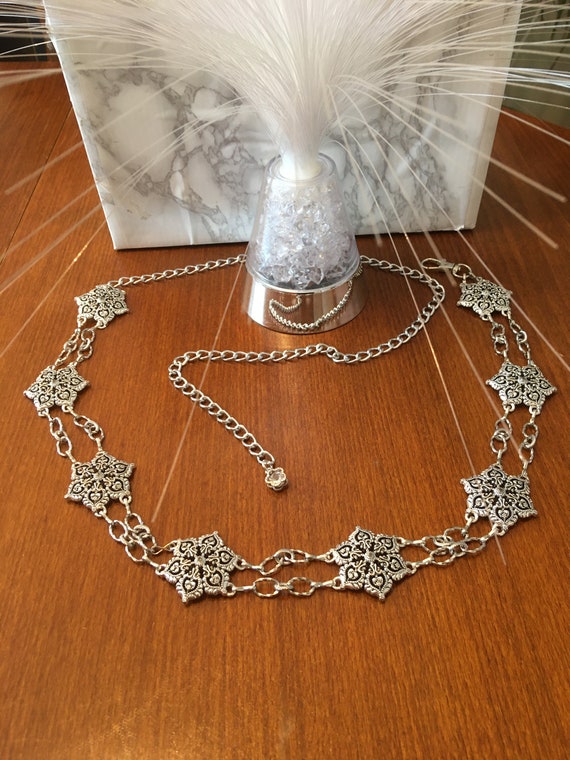 ornate silver double chain belt Vintage Y2K Silver Chain Double Layer Waist Chain Belt - Etsy main image 2