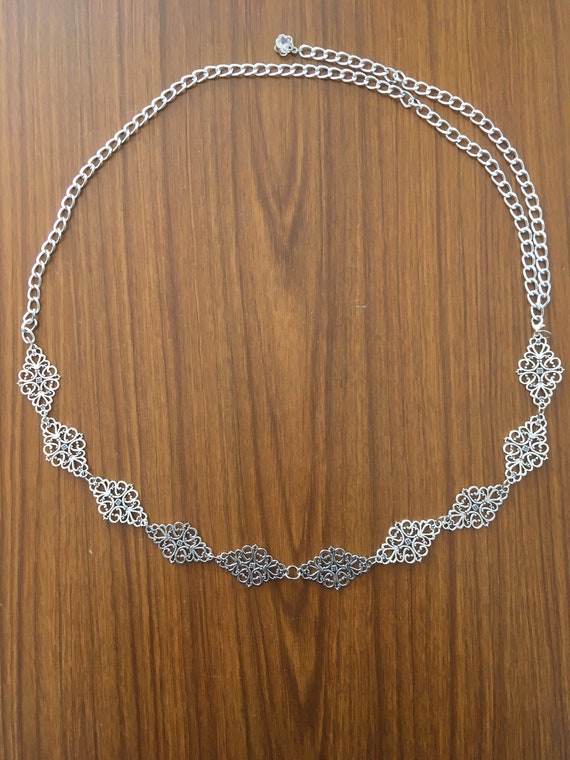 Antique Silver Waist Chain Belt: Retro Rhinestone Dangle - Etsy display picture 1