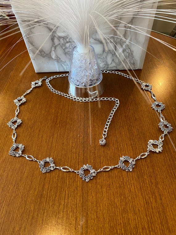 Vintage Silver Tone Chain Floral Tassel Belt Hollowed-out Flower Belt Vintage Tassel Waist Decor  main image 3
