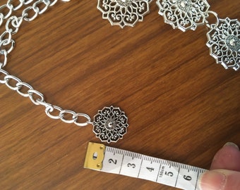 Vintage Silver Tone Chain Floral Tassel Belt Hollowed-out Flower Belt Vintage Tassel Waist Decor  main image 4