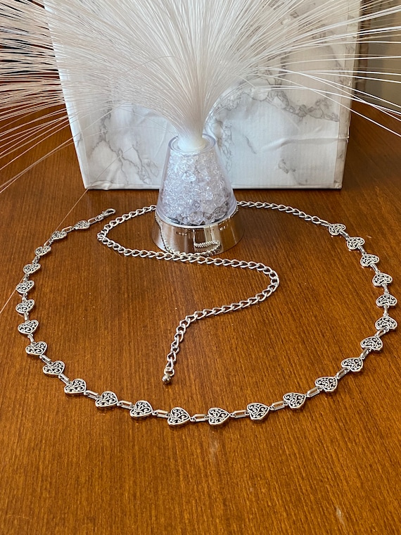 Antique Silver Heart Chain Belt - Adjustable Metal Waist  display picture 3