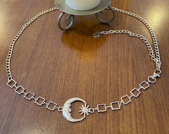 Silver Moon Belt, Witch Chain Belt, Gothic Style, Halloween  display picture 1