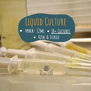 Paquete de 4 - 12 ml de micelio líquido de cultivo - Cultivos múltiples - Cultiva tus propios hongos - Kit de esporas
