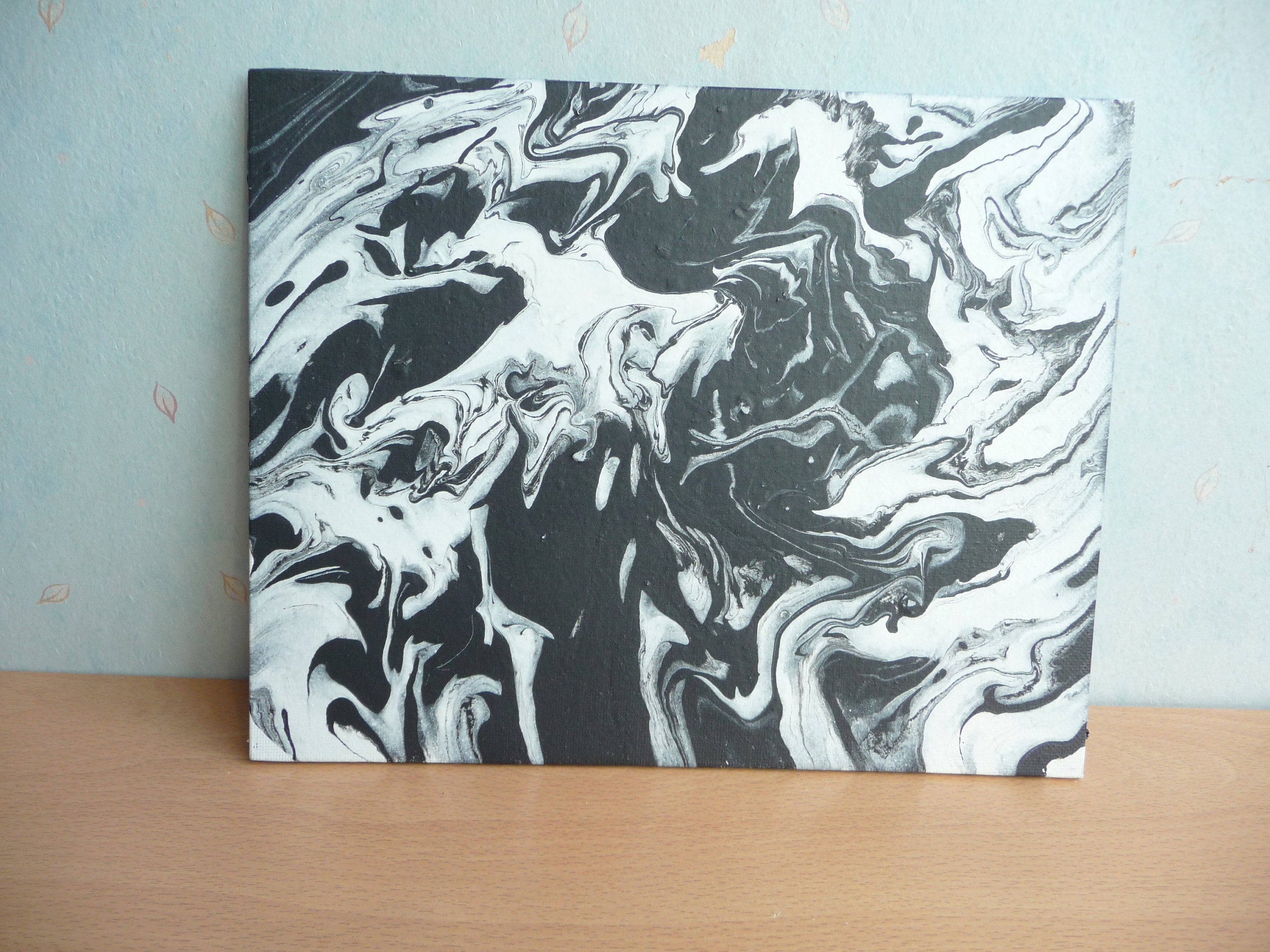 Peinture Abstraite sur Toile Coton Rigide Noir et Blanc