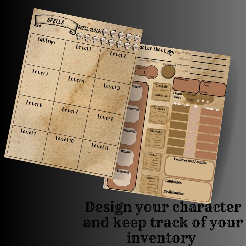 Printable Dnd Character Journal, DND Character Sheet With Spell Cards