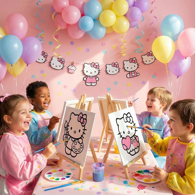 Hello Kitty Birthday Paint Party: Pre-Printed Canvases & Favors for Kids' Art Activities image 1