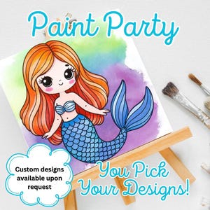 Mermaid Birthday Paint Party | Party Favors | Pre-drawn Canvases