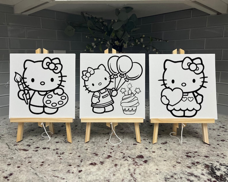Hello Kitty Birthday Paint Party: Pre-Printed Canvases & Favors for Kids' Art Activities image 4
