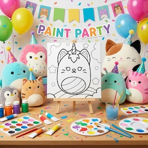 Squishmallow Birthday Paint Party: DIY Canvas Favors with Pre-Drawn Designs for Kids' Celebration