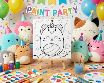 Squishmallow Birthday Paint Party: DIY Canvas Favors with Pre-Drawn Designs for Kids' Celebration