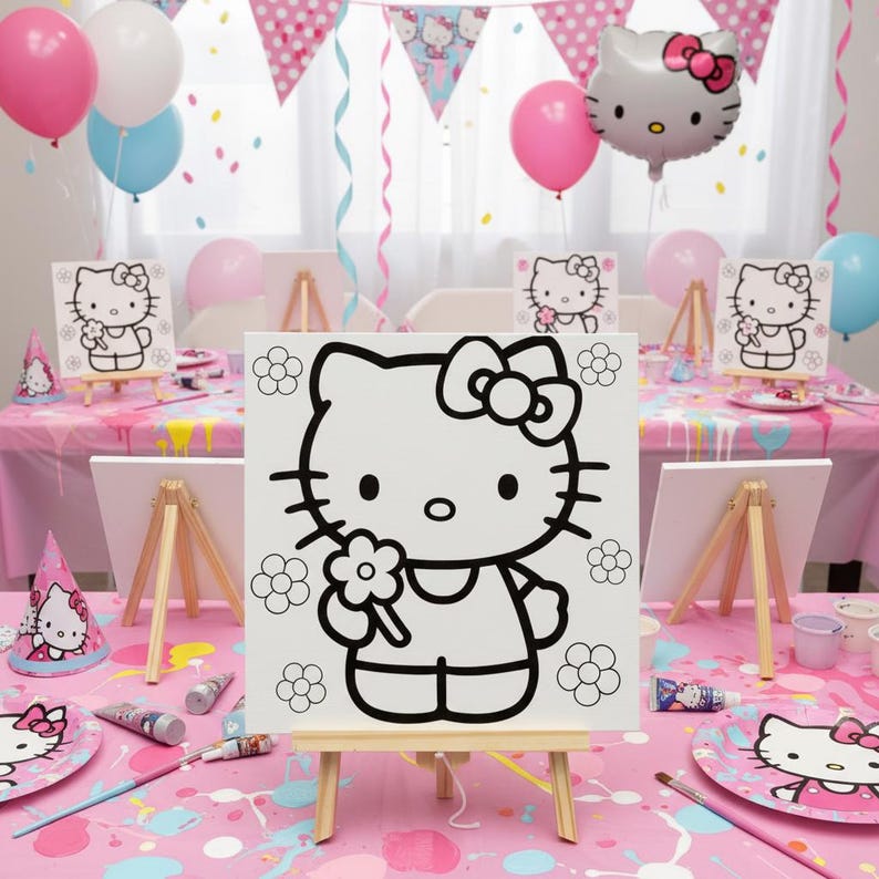 Hello Kitty Birthday Paint Party: Pre-Printed Canvases & Favors for Kids' Art Activities image 3