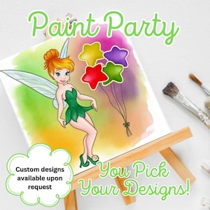 Tinker Bell Birthday Paint Party | Party Favors | Pre-drawn Canvases