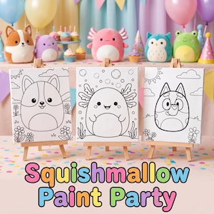 Squishmallow Birthday Paint Party: DIY Canvas Favors with Pre-Drawn Designs for Kids' Celebration