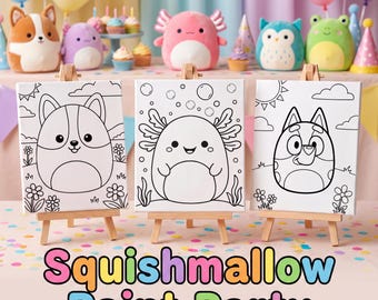 Squishmallow Birthday Paint Party: DIY Canvas Favors with Pre-Drawn Designs for Kids' Celebration