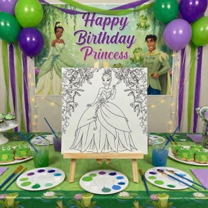 Tiana Birthday Paint Party | Party Favors | Princess and the Frog Pre-drawn Canvases