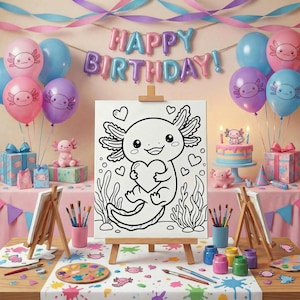 Axolotl Paint Party Kit: Pre-Drawn Canvases for Birthdays Celebrations, Party Favors and Sleepovers