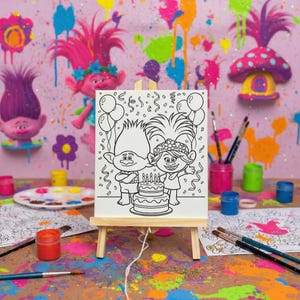 Trolls Birthday Paint Party Kit: Pre-Drawn Canvas, Party Favors