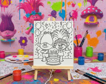 Trolls Birthday Paint Party Kit: Pre-Drawn Canvas, Party Favors