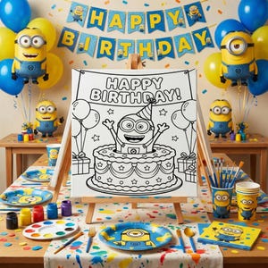 Minions Birthday Paint Party Kit: Pre-Drawn Canvas, Party Favors