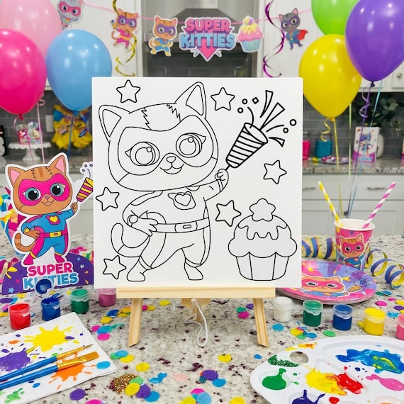 Super Kitties Birthday Paint Party | Party Favors | Pre-drawn Canvases