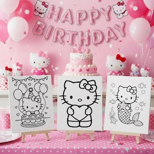 Hello Kitty Birthday Paint Party: Pre-Printed Canvases & Favors for Kids' Art Activities