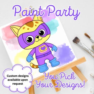 Super Kitties Birthday Paint Party | Party Favors | Pre-drawn Canvases