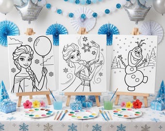 Frozen Birthday Paint Party | Elsa Party Favors | Pre-drawn Canvases