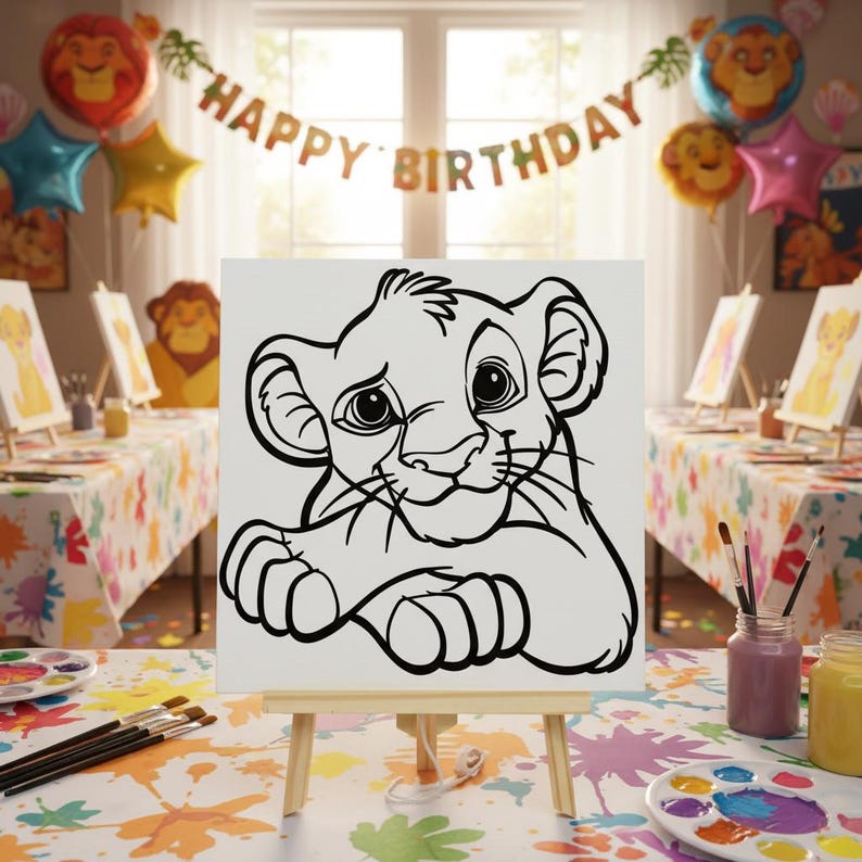 Lion King Birthday Paint Party Canvas: Pre-Drawn Art, Party Favors image 1