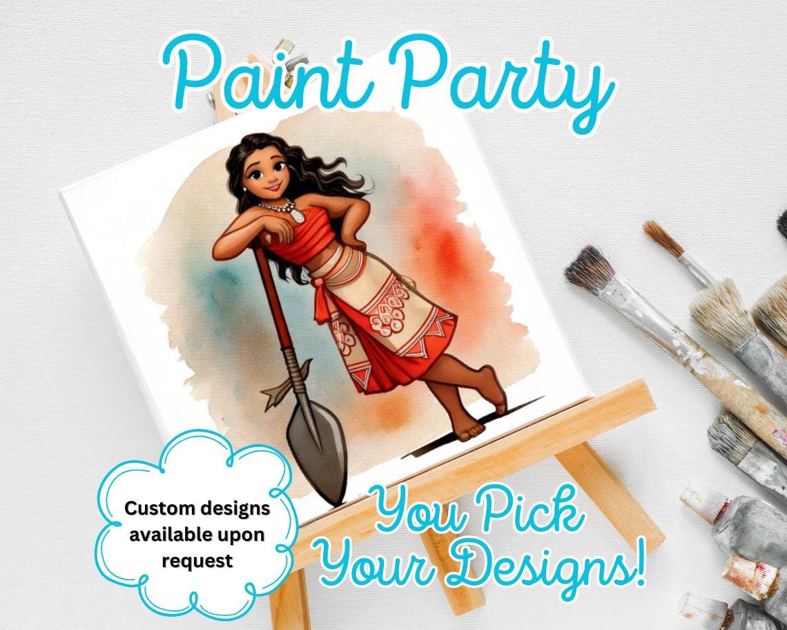 Fête de peinture d'anniversaire de Moana | Cadeaux pour fête | Toiles prédessinées
