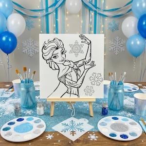 Frozen Birthday Paint Party | Elsa Party Favors | Pre-drawn Canvases