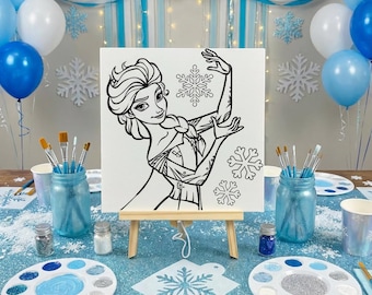 Frozen Birthday Paint Party | Elsa Party Favors | Pre-drawn Canvases