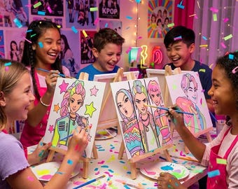 KPOP Demon Hunters Birthday Party Canvas Kit | Paint Party Favors Pre-Printed