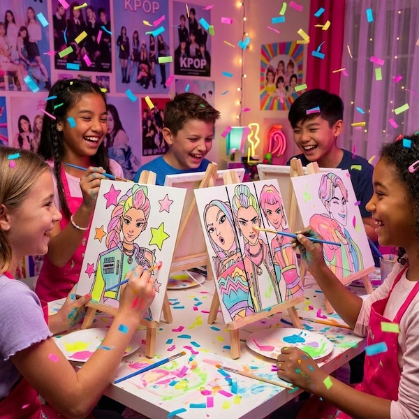 KPOP Demon Hunters Birthday Party Canvas Kit | Paint Party Favors Pre-Printed